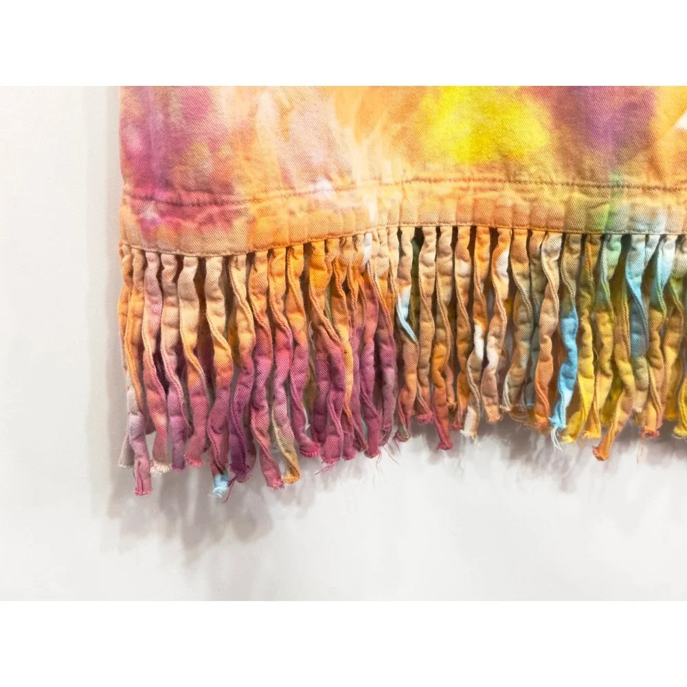 Las Olas Large Dress Handmade Tie‎ Dye Fringe Hem Short Sleeve Shift Knee249
